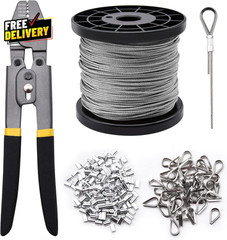 328Ft Wire Rope Crimping Tool Kit, Stainless Steel Wire Rope Cable with Alumi…