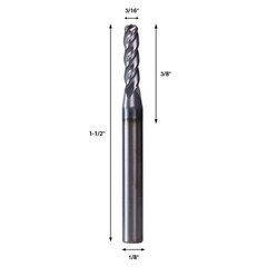 5 PCS 3/32″ 4 Flute 1-1/2″ Overall Ball Nose Carbide End Mill AlTiN Coated