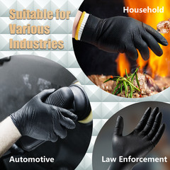 300 PCS Black Heavy Duty 8Mil Nitrile Gloves, Diamond Grip, Latex & Powder Free