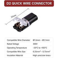200pcs Double-Wire Plug-in Connector, Cable Clamp with Locking Buckle, AWG 18-22