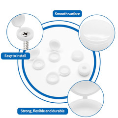 100Pcs White Plastic Hinged Screw Cover Caps with Washer Flip Tops, Premium Fol