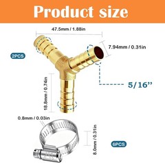 2pcs Metaland Brass 5/16″ Hose Barb 3 Way Union Fitting Y Shape Barbed Splitter