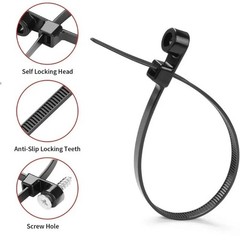 100PCS Nylon Cable Ties Screw Hole Mount Self Locking Wire Zip Ties Black Kit
