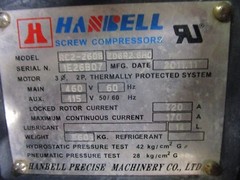 HANBELL RC2-260B ZD6R2.6HO SEMI-HERMETIC SCREW COMPRESSOR 460V 170A 28kg/cm2G