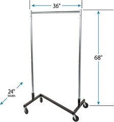 Clothing Clothes Rack Z-Truck Rolling Locking Casters 68″ x 36″ Single Rail