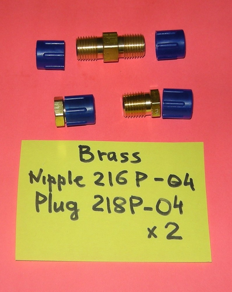 Brass Nipple 216P-4 with Plug 218P-4 Hex Brass 1/4″ Pipe set of 3 fittings