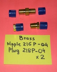 Brass Nipple 216P-4 with Plug 218P-4 Hex Brass 1/4″ Pipe set of 3 fittings