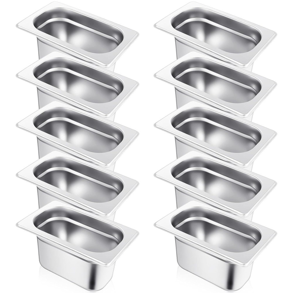 10 Pcs 1/9 Size 4 Inch Deep Hotel Pan Stainless Steel Steam Table Pan Commercial