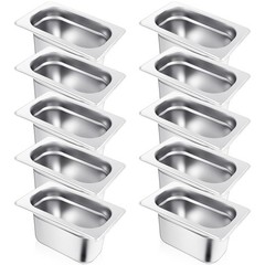 10 Pcs 1/9 Size 4 Inch Deep Hotel Pan Stainless Steel Steam Table Pan Commercial