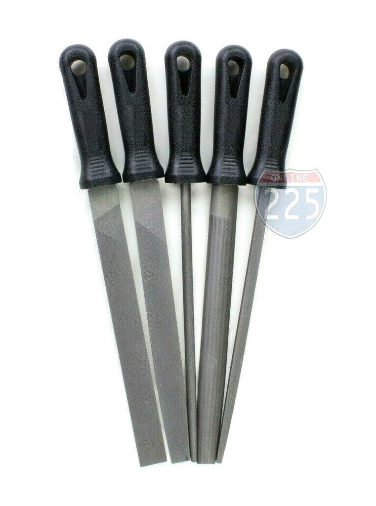 5 Piece 10″ Smooth Cut File Set Round Square Flat Half-Round Hand Tool Kit