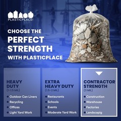 Plasticplace 42 Gallon Contractor Trash 4.0 Mil Clear Heavy Duty Garbage 33 X