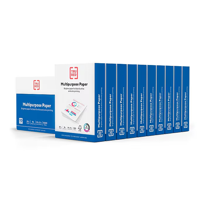 TRU RED 8.5″ x 11″ Multipurpose Paper, 20 lbs., 96 Brightness, 5000 Sheets