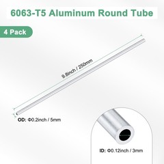 M METERXITY 4-Pack 250mm 6063 Aluminum 3mm ID x 5mm OD x L, Silver
