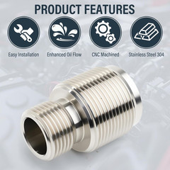Oil Filter Adapter 13/16″-16 to 1 1/8″-16, SUS304 Stainless Steel, Compatible wi