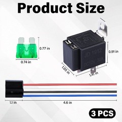 3 PCS 4-Pin 12V Fuse Relay Switch Harness Set, 12V Relay with Harness, 30A SPST