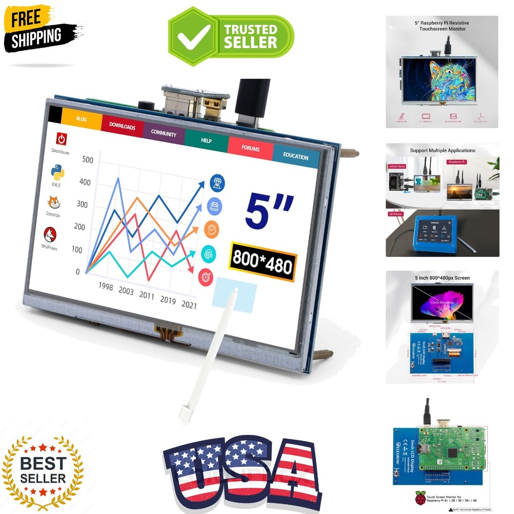 5-Inch Resistive Touch Screen TFT LCD Display, 800×480 HD Resolution, Compati…