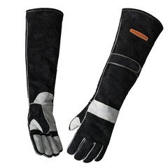 YESWELDER 23.6 Inch Leather Forge Welding Gloves 932℉ Palm Reinforced Black Gray