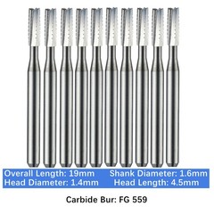 10-100pc Vakker Dental Carbide Burs FG559 19mm Straight Fissure Bur High Speed