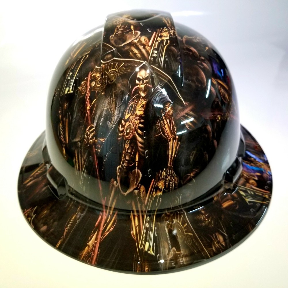 NEW FULL BRIM Hard Hat custom hydro dipped GRIM REAPER STEAMPUNK EDITION
