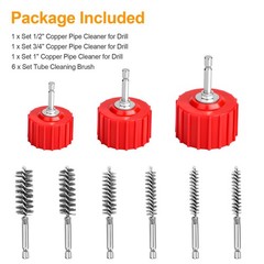 Copper Pipe Cleaner Set for Drill 1/2″ 3/4″ 1″ Bore Brush Kit Plumbing HVAC Tool