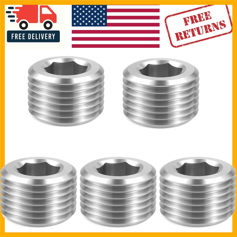 5 PCS 3/8″ NPT Male Pipe Plug Set – Durable Stainless Steel with Hex Countersunk