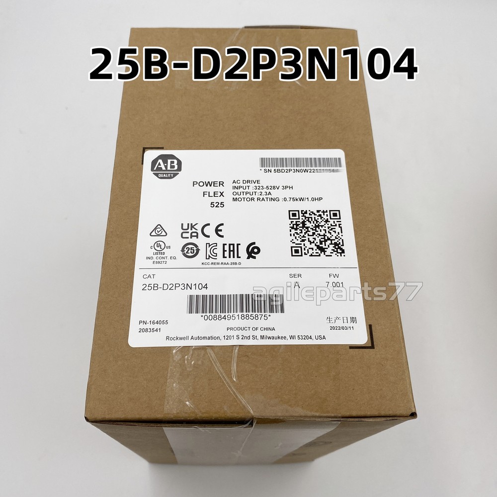 AB 25B-D2P3N104 PowerFlex 525 0.75kW 480V 1Hp AC Drive NEW factory Sealed US