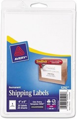 Avery 5292 Shipping Labels, Laser/Inkjet, 4-Inch x6-Inch, 20 Labels/PK, White