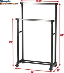Clothing Garment Rack Double Rod Portable Closet Organizer Steel Black