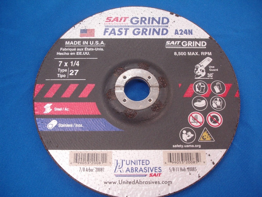7″ SAIT Fast A24N Grinding wheel General Purpose Steel 20081 7″ 1/4″ 7/8″