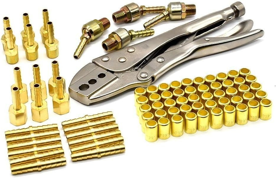 Interstate Pneumatics H4FK Hose Repair Kit with Crimp Tool (For 3/16″, 1/4″)