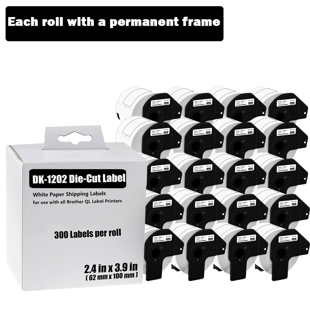 20ROLLS 62mmx100mm Shipping Label 2-3/7″ x 4″ Compatible Brother QL-500 DK-1202