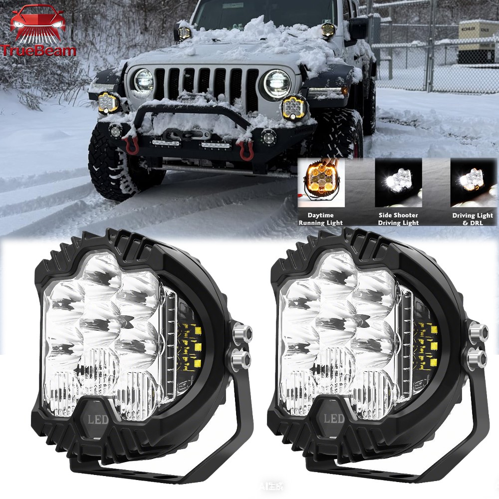 2PCS 5″ inch Round LED Work Lights Bar Amber DRL Pods Fog Lamp Offroad Driving