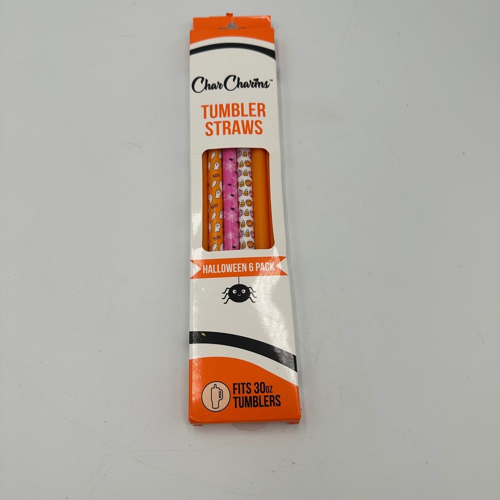 CharCharms Tumbler Straws Orange Halloween 6 Pack Reusable 30oz BPA Free NEW