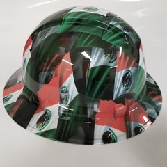 full brim hard hat custom hydro dipped IN MEXICAN FLAG ,AWESOME COLORS POPPIN