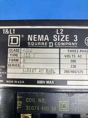 Square D Nema Size 3 Motor Starter Contactor 120V Coil 3 Pole 8536SEG1SA