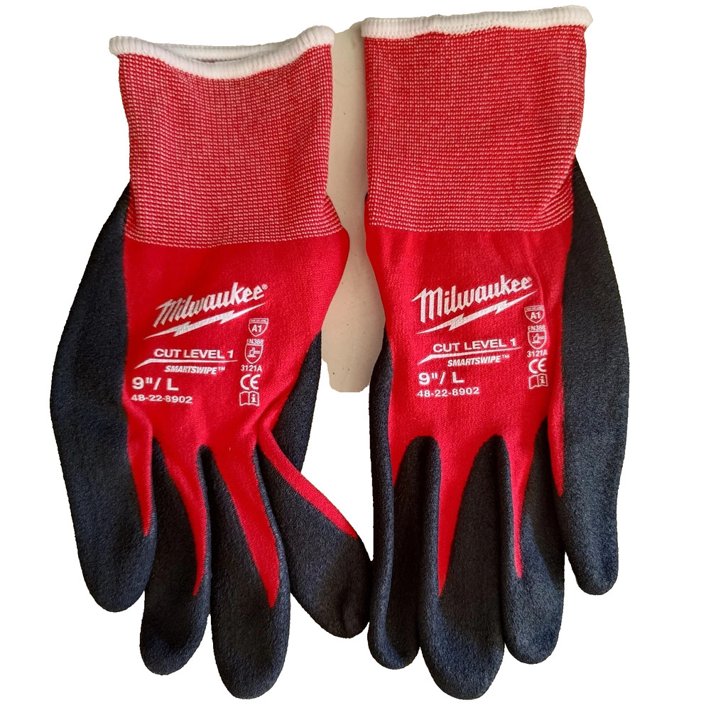 NEW Milwaukee Large Red Nitrile Level 1 Cut Resistant Dipped Work Gloves