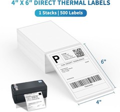 4×6 Direct Thermal Labels – 500 White Perforated Shipping Labels