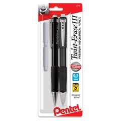 Pentel Twist-Erase III Pencil 0.7 mm Assorted Colors 2-Pack 2 Eraser Refills