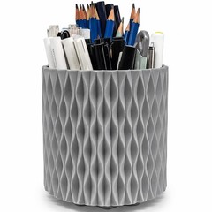 Lebenrich Rotating Pen Pencil Holder for Desk, 5 Slots Unique Grey Desk
