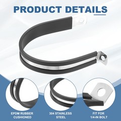 8 Pack 2-1/2 Inch Cable Clamp Rubber Cushioned Pipe Metal Clamp for Tube