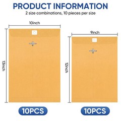 20 Pack Brown Kraft Clasp 9×12 & 10×13 Inches Combo Pack,