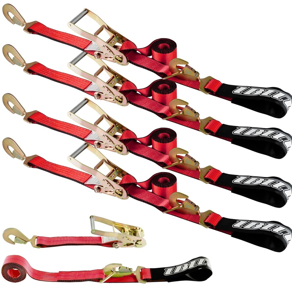 4 Pack Car Tie Down with Snap Hooks – 2″ x 114″ – 3,300 lbs Safe Working Load…