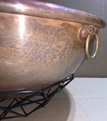 Heavy Solid Copper 14″ Bowl Kettle Rolled Edge Round Base Made In France Antique