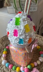 Farmhouse Candy Bear Ice Cream Confetti Sundae. Faux Pint Size Dessert Decor.