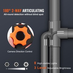 Borescope Endoscope Two-Way 180° Articulating 5″ IPS 8X Zoom 6.4mm Lens