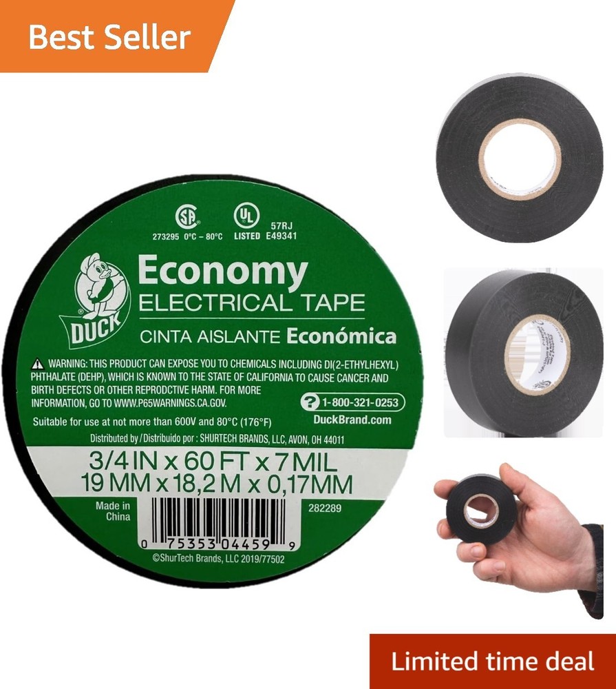 Black Electrical Tape 3/4-Inch x 60 Feet – Moisture Resistant & Durable
