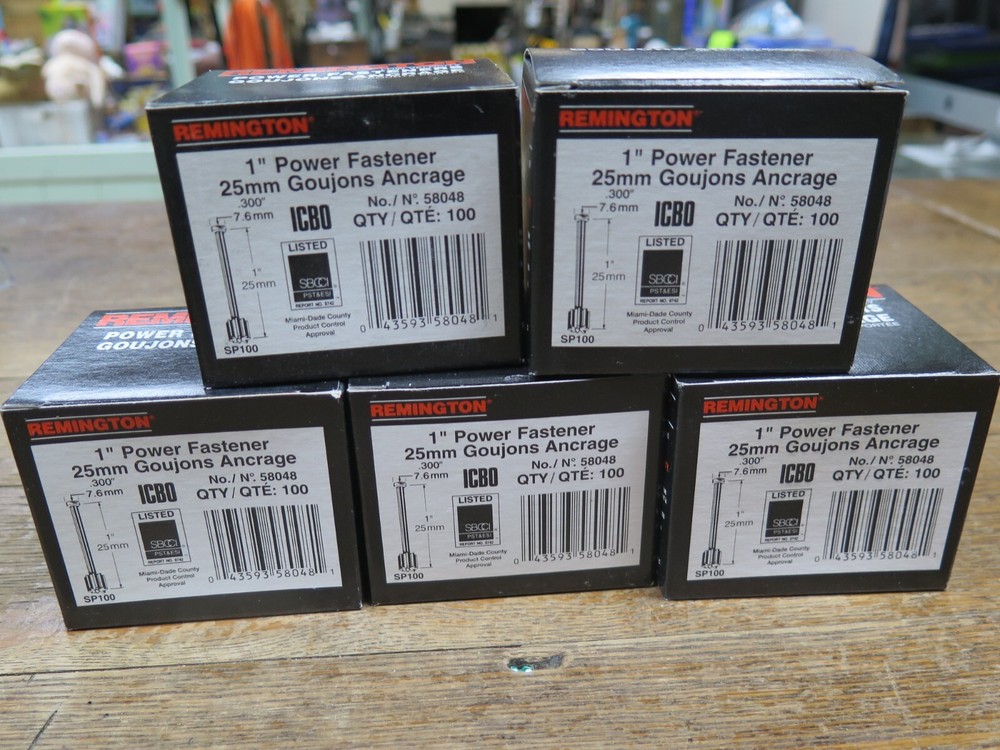 5 BOXES – REMINGTON 1″ POWDER ACTUATED FASTENERS, No.58048