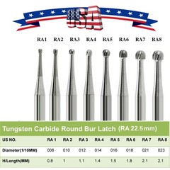 Dental Round Carbide Bur for Slow Speed Latch Type RA 1# -RA 8# Burs 22.5mm
