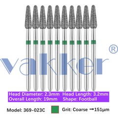 Vakker 10pc Dental Diamond Burs FG Friction Grip Coarse Super Coarse Grit Bur