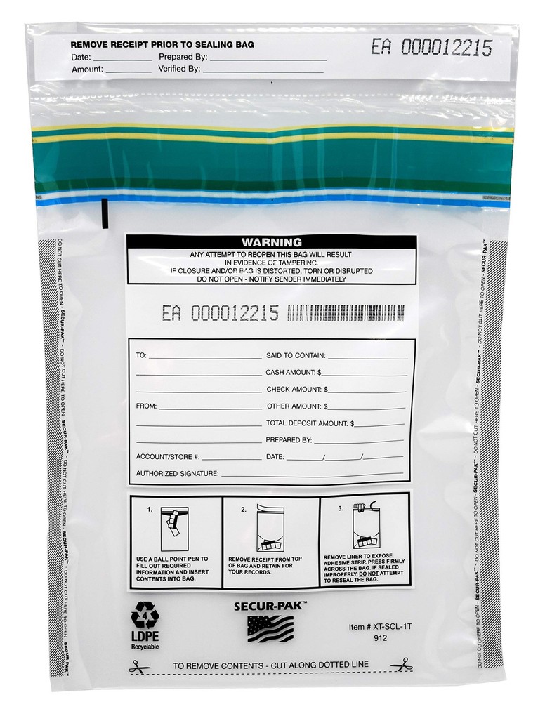 Secur-Pak Deposit Bags with Pocket – Pack of 100 – Premium, 9″ x 12″, clear